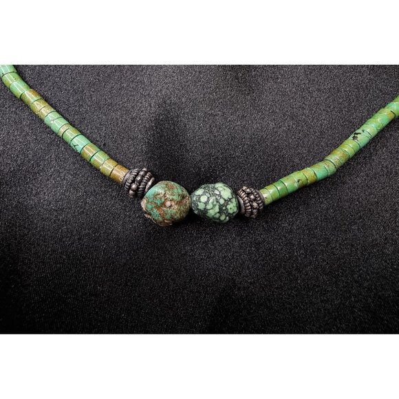 Vintage Long Turquoise Beaded Necklace With Sterling Silver Accents - Picture 5 of 6